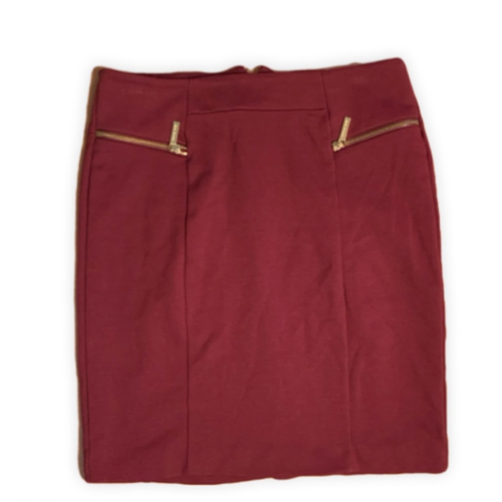 Michael Michael Kors Maroon Pencil Gold Zipper Skirt Size 6
